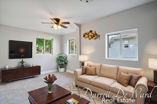 612 E Green St, Hastings, MI 49058 - carpeted living area featuring ceiling fan and baseboards
