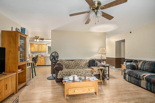 8887 Elm Valley Rd, Union Pier, MI 49129 - living area featuring a ceiling fan and light wood-style floors