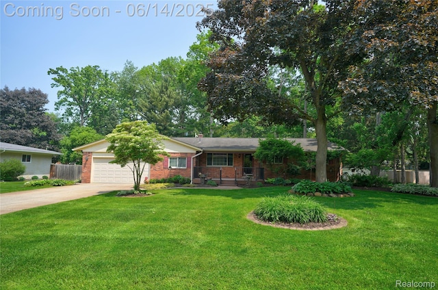 5614 Warbler Dr, Clarkston, MI 48346 - ranch-style home with brick siding, driveway, an attached garage, and a porch