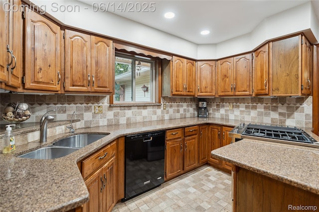 5614 Warbler Dr, Clarkston, MI 48346 - kitchen with dishwasher, brown cabinets, and light stone counters