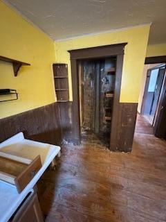 313 Morse St, Ionia, MI 48846 - corridor featuring a wainscoted wall and wood finished floors
