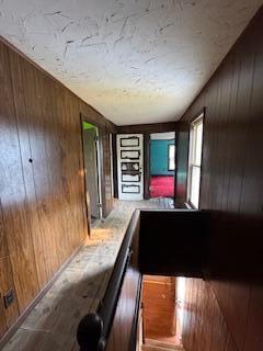 313 Morse St, Ionia, MI 48846 - hallway featuring wooden walls and wood finished floors