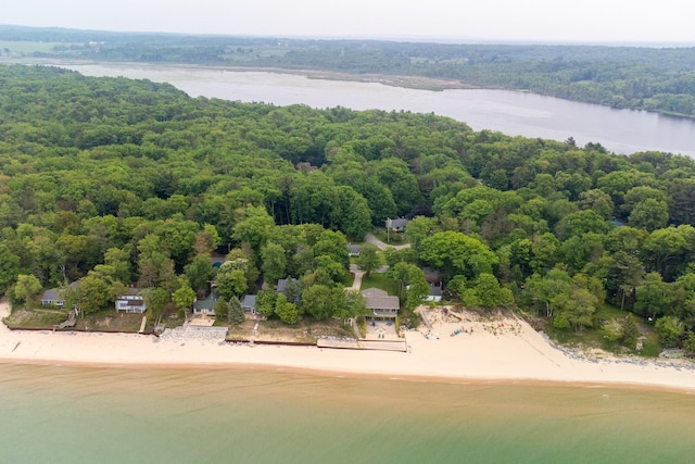 3524 Lakeshore Rd, Manistee, MI 49660 - aerial view of a large body of water and a heavily wooded area