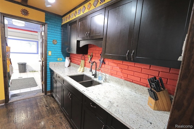 33566 Rhonswood St, Farmington Hills, MI 48335 - kitchen with tasteful backsplash, dark wood-style flooring, and light stone countertops