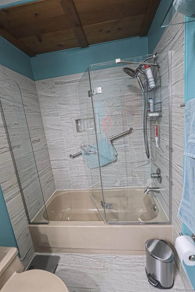 33566 Rhonswood St, Farmington Hills, MI 48335 - bathroom with bath / shower combo with glass door and wood ceiling
