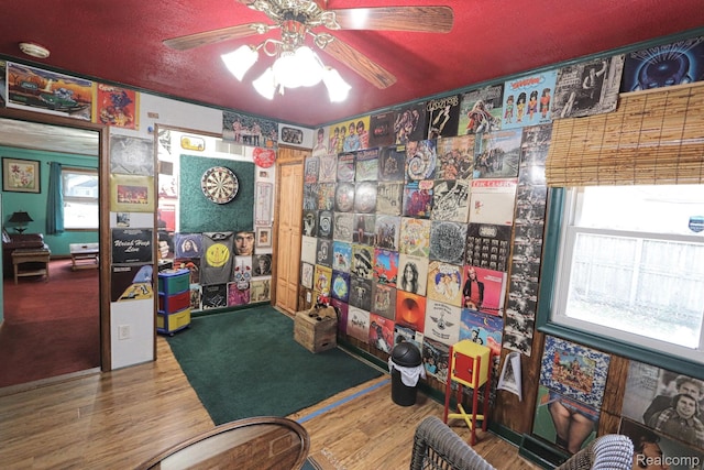 33566 Rhonswood St, Farmington Hills, MI 48335 - game room with ceiling fan, healthy amount of natural light, and wood finished floors