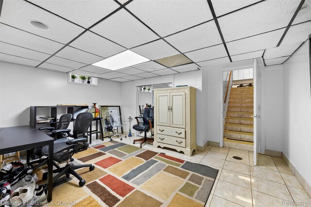7561 Esper Blvd, Dearborn, MI 48126 - home office with light tile patterned floors and a paneled ceiling