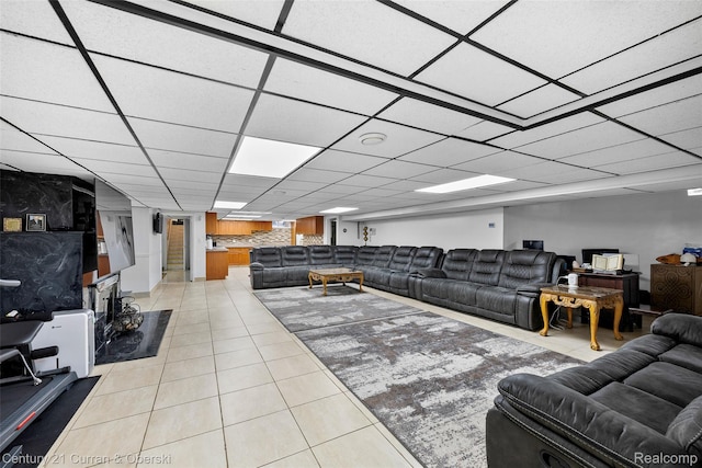 7561 Esper Blvd, Dearborn, MI 48126 - living room with light tile patterned flooring and a paneled ceiling
