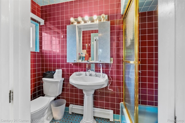 7561 Esper Blvd, Dearborn, MI 48126 - full bath featuring tile walls, baseboard heating, and a shower