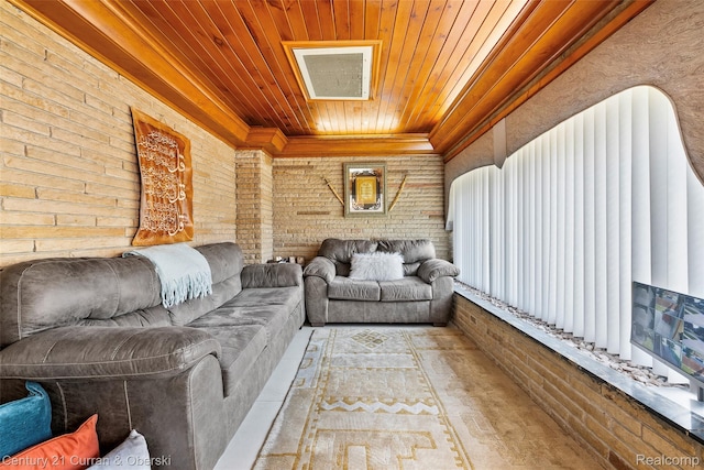 7561 Esper Blvd, Dearborn, MI 48126 - living area featuring wood ceiling, brick wall, and crown molding