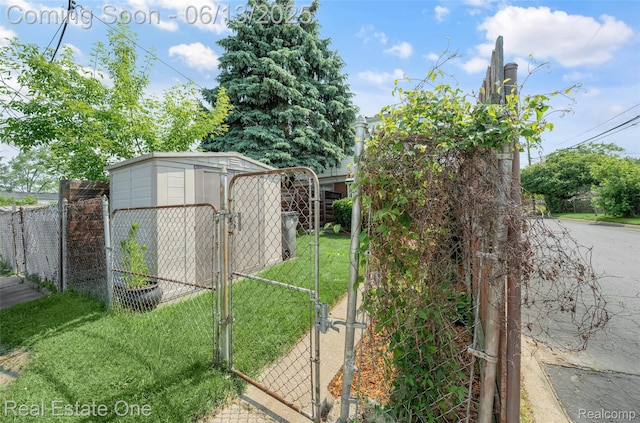 20107 Merle Ct, Eastpointe, MI 48035 - view of yard featuring a gate and a storage unit