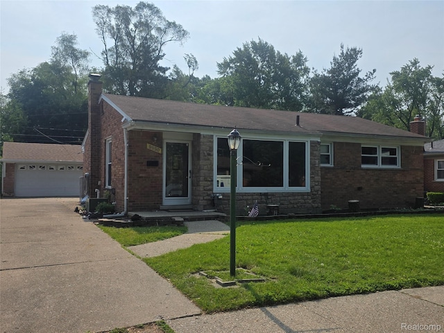 9990 Hambleton St, Canton, MI 48150 - view of front of house with a front lawn, a chimney, stone siding, and brick siding
