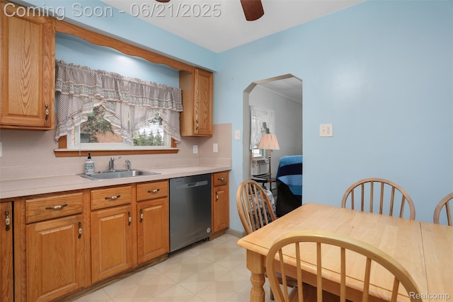 10997 Stark Rd, Livonia, MI 48150 - kitchen featuring dishwasher, a ceiling fan, light countertops, and light flooring