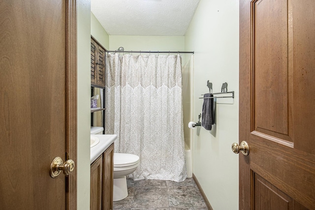 5293 Bartonville Rd, Belding, MI 48809 - full bathroom with a textured ceiling, shower / bath combo, vanity, and stone finish floors