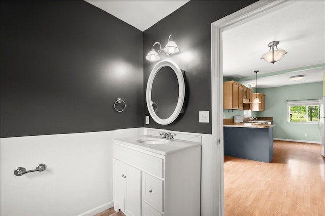 524 Kiddville St, Belding, MI 48809 - bathroom featuring two vanities and wood finished floors