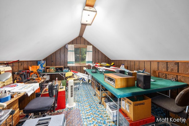 4410 Delaware Rd, Fremont, MI 49412 - recreation room with wooden walls and vaulted ceiling