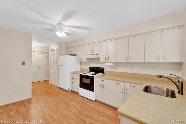 3 Cornell Ct Unit 27, Dearborn, MI 48124 - kitchen featuring electric stove, freestanding refrigerator, a ceiling fan, light wood-type flooring, and light countertops
