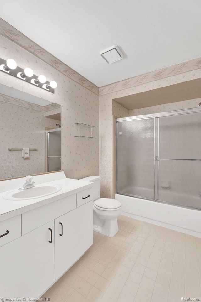 3 Cornell Ct Unit 27, Dearborn, MI 48124 - full bath with vanity, tile patterned flooring, combined bath / shower with glass door, and wallpapered walls