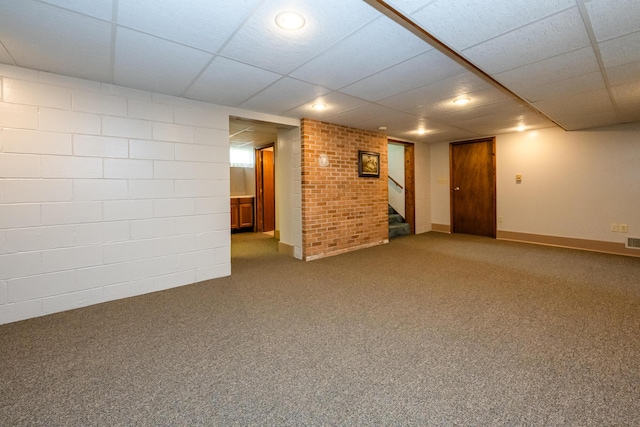 10001 Date Rd, Baroda, MI 49101 - finished basement featuring stairway, carpet floors, and a drop ceiling