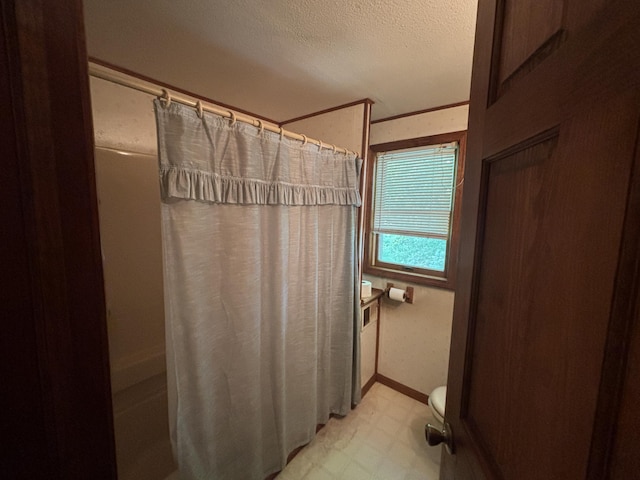 2523 E Wildcat, Saint Johns, MI 48879 - full bath with tile patterned floors, a textured ceiling, and curtained shower