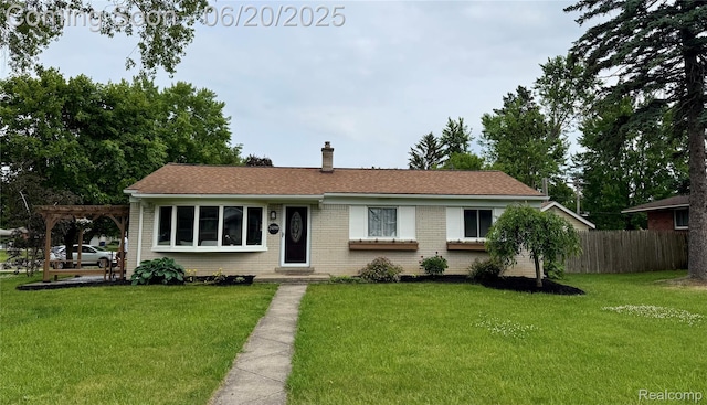 3490 Levee St, Waterford, MI 48329 - view of front of property with a pergola, a chimney, and brick siding