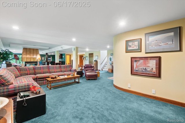 2020 Pine Hollow Trl, Brighton, MI 48114 - carpeted living area featuring stairway and recessed lighting