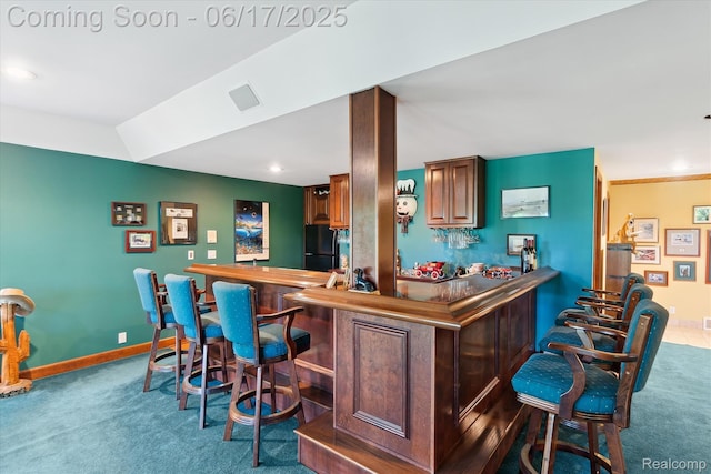 2020 Pine Hollow Trl, Brighton, MI 48114 - indoor dry bar with carpet flooring, freestanding refrigerator, and recessed lighting
