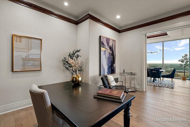 335 Bridge St NW Unit 3102, Grand Rapids, MI 49504 - dining space featuring crown molding, recessed lighting, light wood finished floors, and a desk