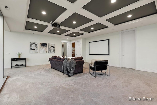 335 Bridge St NW Unit 3102, Grand Rapids, MI 49504 - home theater with carpet, coffered ceiling, recessed lighting, and beam ceiling