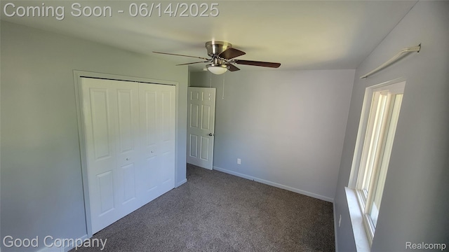 8544 Russell St, Shelby Twp, MI 48317 - unfurnished bedroom featuring carpet floors, a closet, and ceiling fan