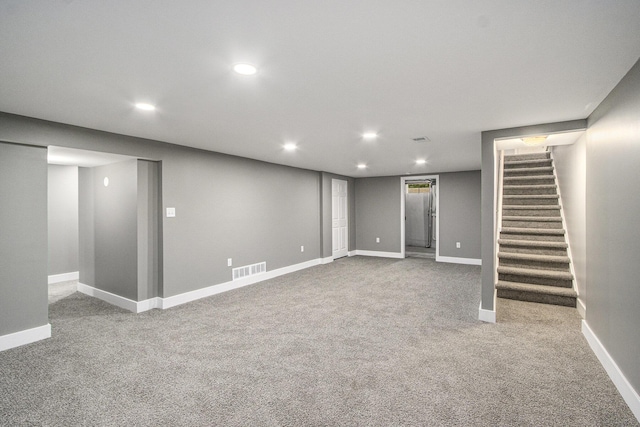 6737 Cypress St, Portage, MI 49024 - finished below grade area featuring carpet floors, stairway, and recessed lighting