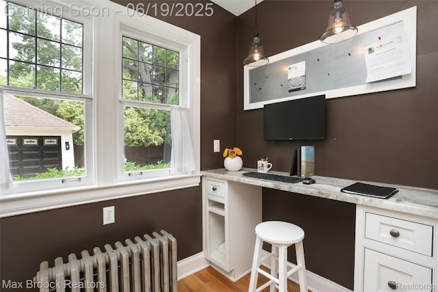 11 Sylvan Ave, Pleasant Ridge, MI 48069 - home office with radiator heating unit, light wood-style flooring, and built in desk