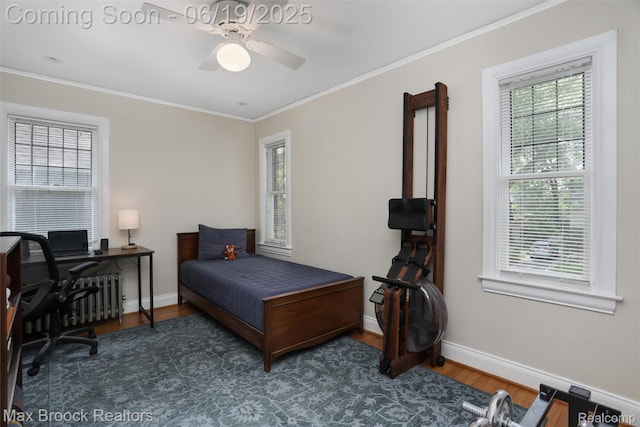 11 Sylvan Ave, Pleasant Ridge, MI 48069 - bedroom with crown molding, wood finished floors, and a ceiling fan