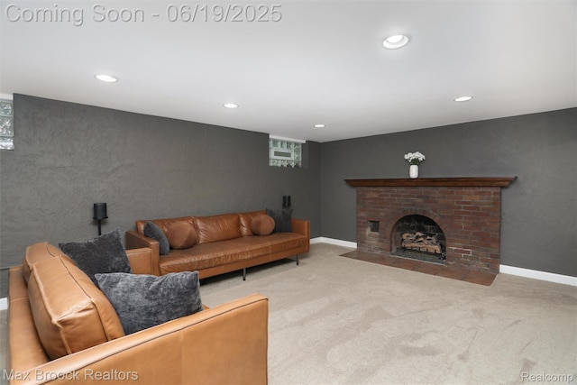 11 Sylvan Ave, Pleasant Ridge, MI 48069 - living room featuring carpet flooring, recessed lighting, and a fireplace