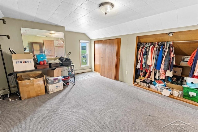 490 W Wilder Rd, Auburn, MI 48611 - carpeted bedroom with vaulted ceiling and a baseboard heating unit