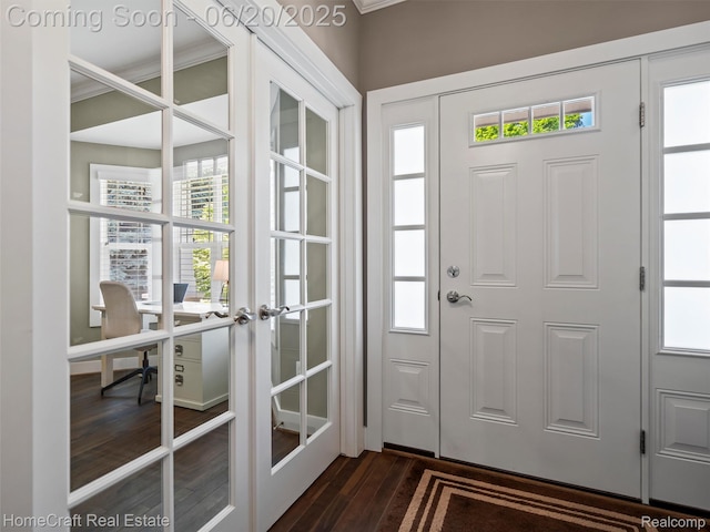 2213 Beverly Blvd, Berkley, MI 48072 - entrance foyer featuring dark wood finished floors, crown molding, and french doors