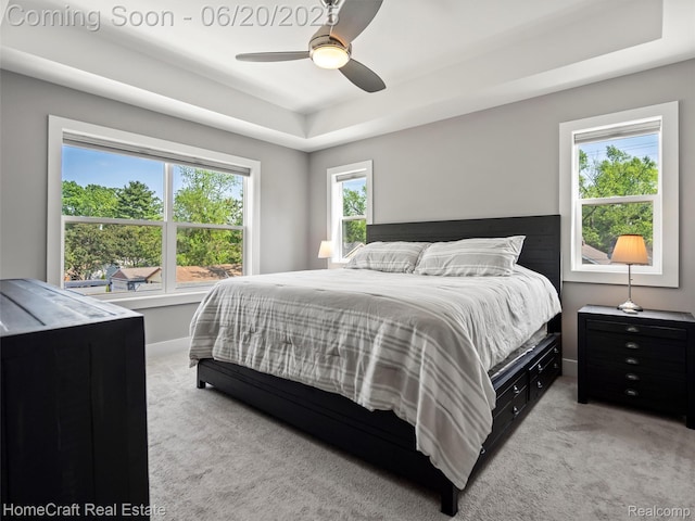 2213 Beverly Blvd, Berkley, MI 48072 - bedroom with light carpet, a raised ceiling, and a ceiling fan