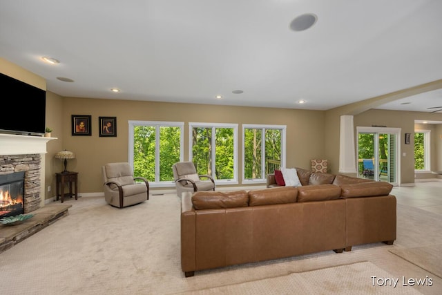 2331 Deer Trail Dr NE, Grand Rapids, MI 49505 - living room with a fireplace, healthy amount of natural light, recessed lighting, and light carpet