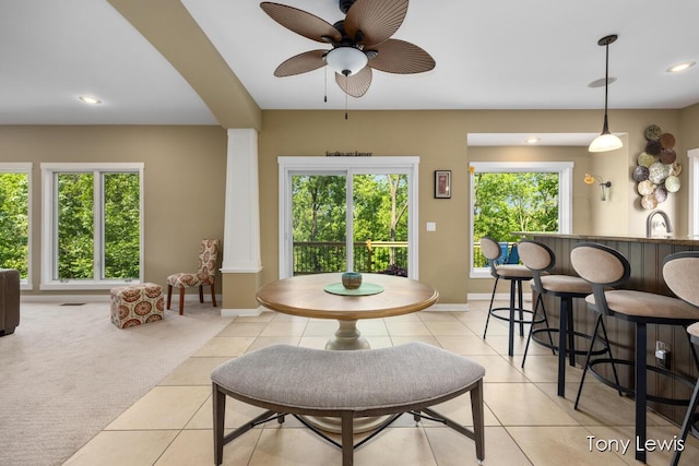 2331 Deer Trail Dr NE, Grand Rapids, MI 49505 - dining area with a ceiling fan, light tile patterned floors, and recessed lighting