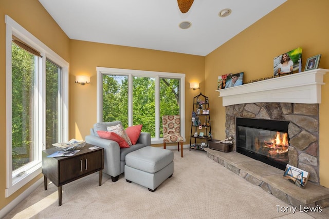 2331 Deer Trail Dr NE, Grand Rapids, MI 49505 - living area with healthy amount of natural light, a fireplace, and carpet flooring