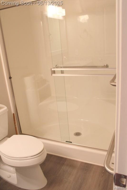 23413 Williamsburg Cir Unit 12, Woodhaven, MI 48183 - bathroom with a shower stall and wood finished floors