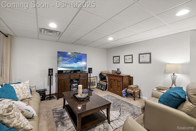 372 Four Seasons Dr, Lake Orion, MI 48360 - living area with light carpet, a drop ceiling, and recessed lighting