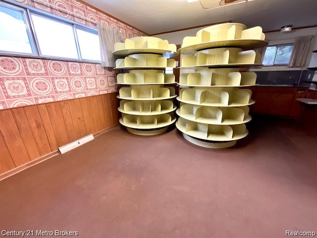 106 N Marquette St, Durand, MI 48429 - detailed view of wooden walls, a wainscoted wall, and carpet floors