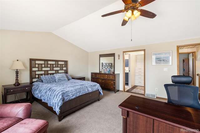 35772 Bal Clair St, New Baltimore, MI 48047 - bedroom with vaulted ceiling, light colored carpet, and a ceiling fan