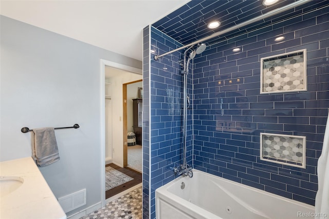 35772 Bal Clair St, New Baltimore, MI 48047 - bathroom with a combined bath / shower with jetted tub, vanity, and recessed lighting