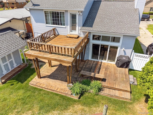 35772 Bal Clair St, New Baltimore, MI 48047 - back of property with roof with shingles and a wooden deck