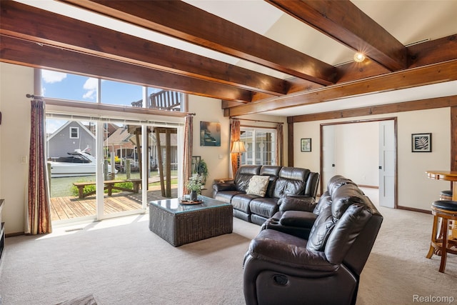 35772 Bal Clair St, New Baltimore, MI 48047 - carpeted living area featuring beam ceiling and baseboards