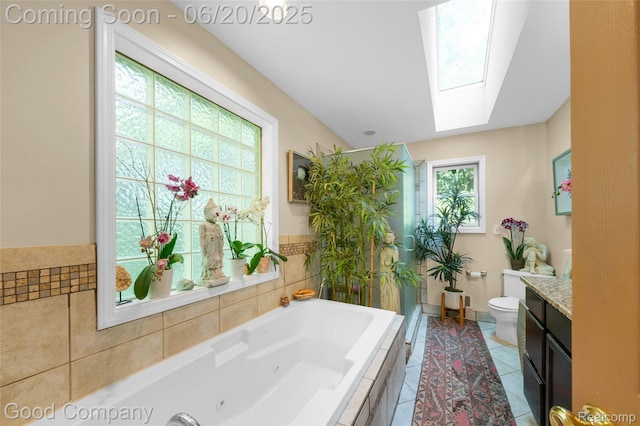 115 Audubon Dr, White Lake, MI 48383 - full bath with a skylight, vanity, healthy amount of natural light, and a tub with jets