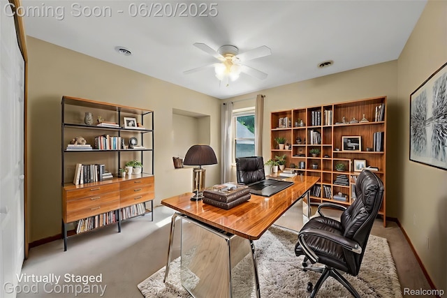 115 Audubon Dr, White Lake, MI 48383 - carpeted home office with ceiling fan and baseboards