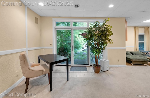 115 Audubon Dr, White Lake, MI 48383 - dining room with carpet flooring and a paneled ceiling